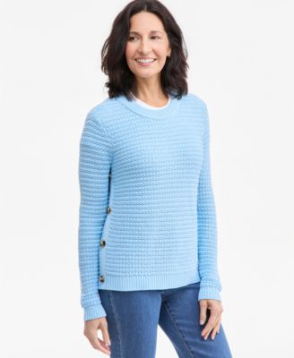 Women's Crewneck Ribbed-Knit Side-Button Sweater
