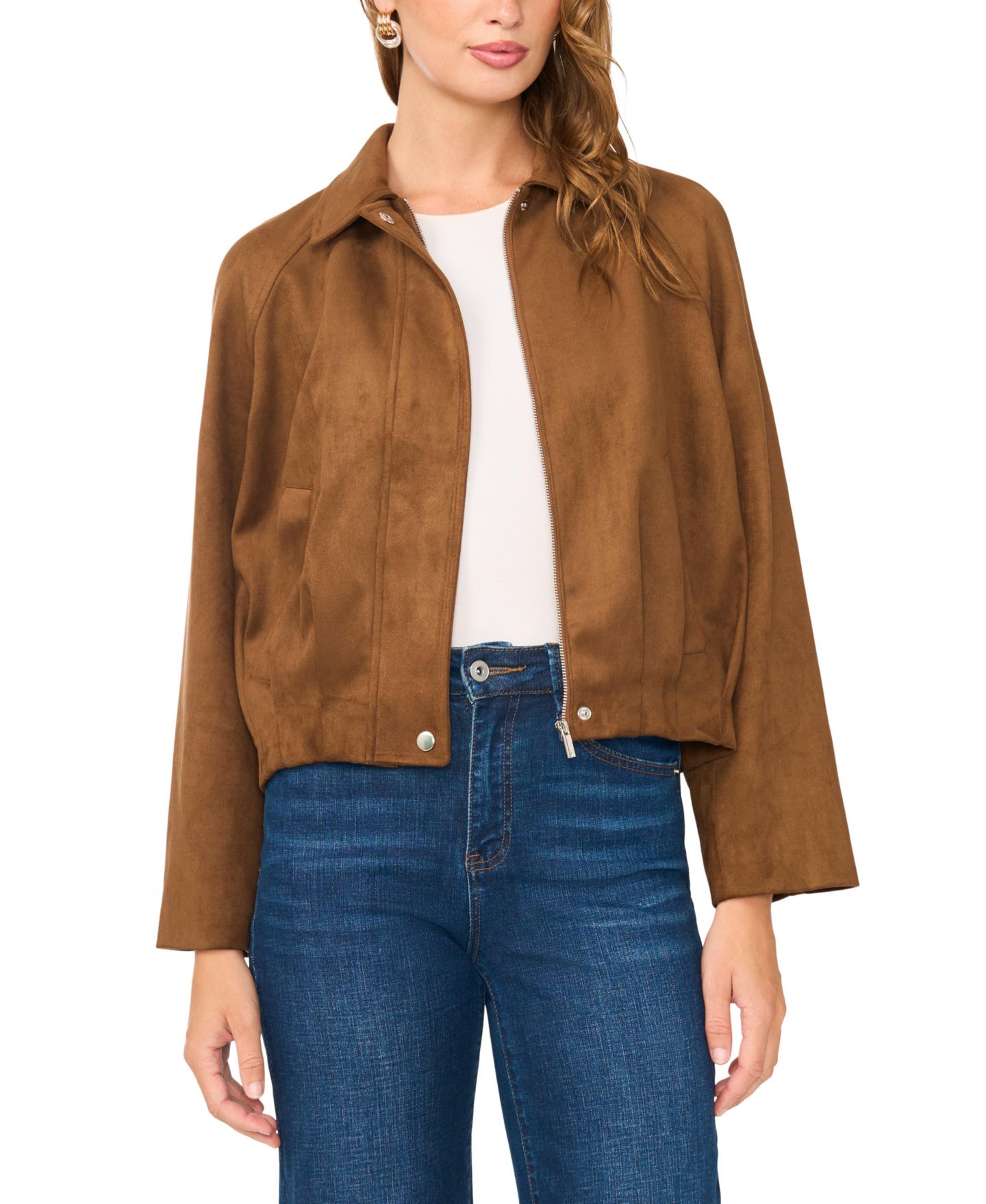 Женская куртка Vince Camuto Raglan-Sleeve Faux-Suede Bomber, цвет: Toasted — фото 3