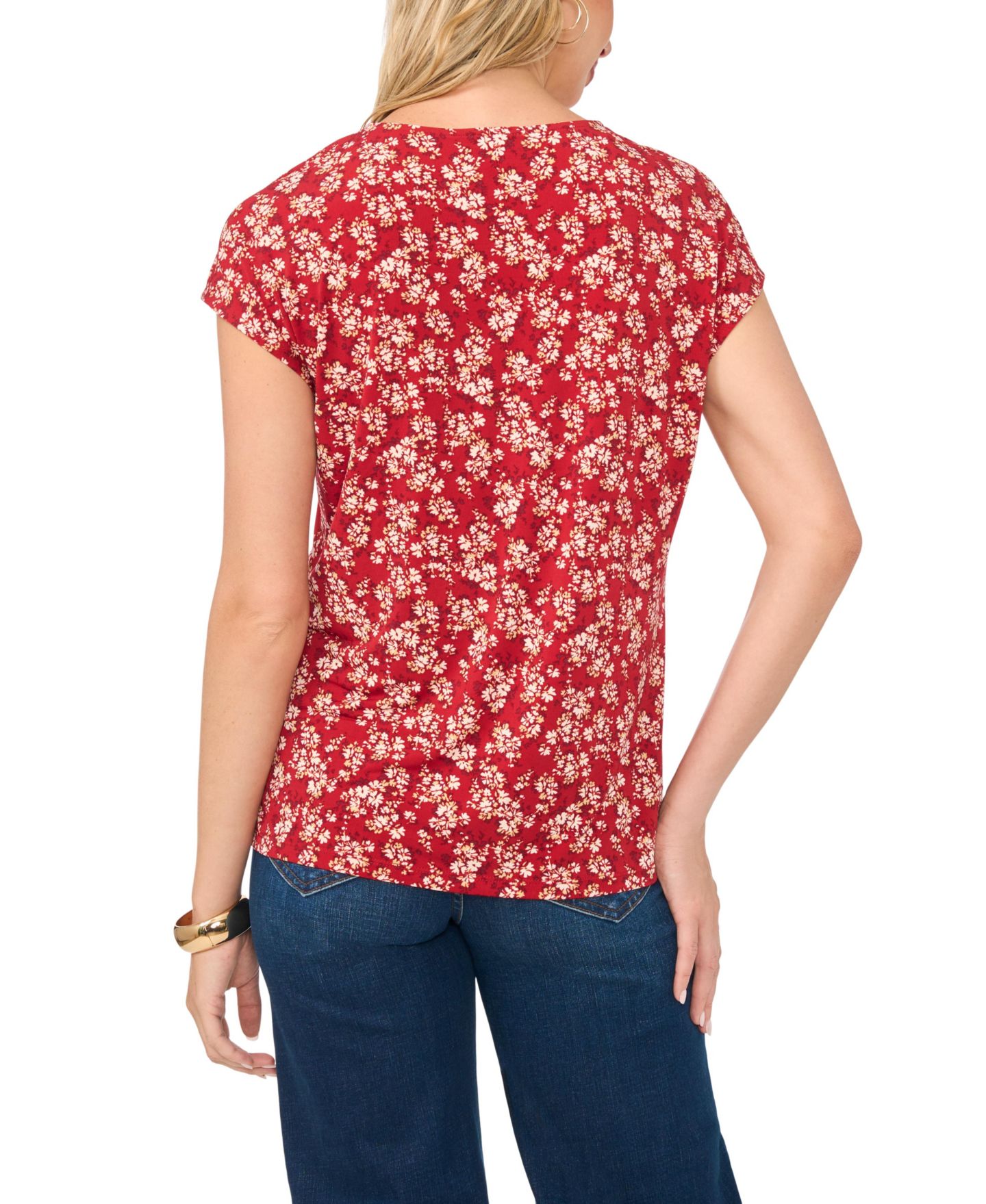 Женская футболка Vince Camuto Floral V-Neck Short-Sleeve T-Shirt, цвет: Красный — фото 5