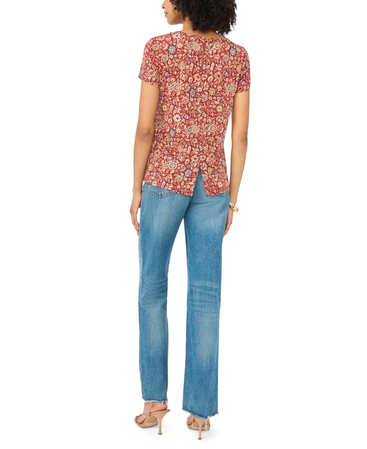 Женская футболка Vince Camuto Keyhole Back Floral Crewneck, цвет: Красный — фото 6