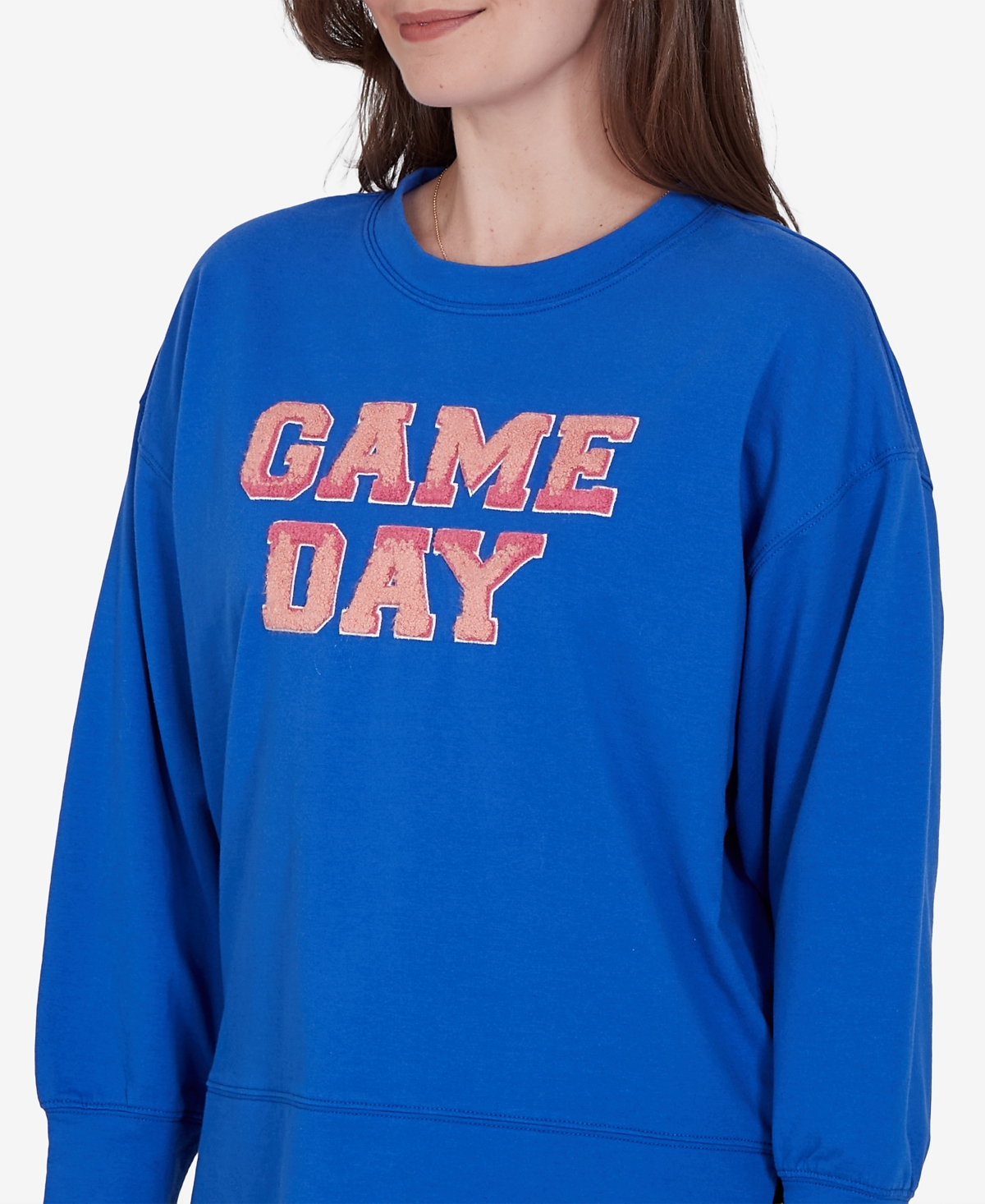 Ruby Rd. Petite Game Day Graphic Terry Sweatshirt In Cobolt Multi