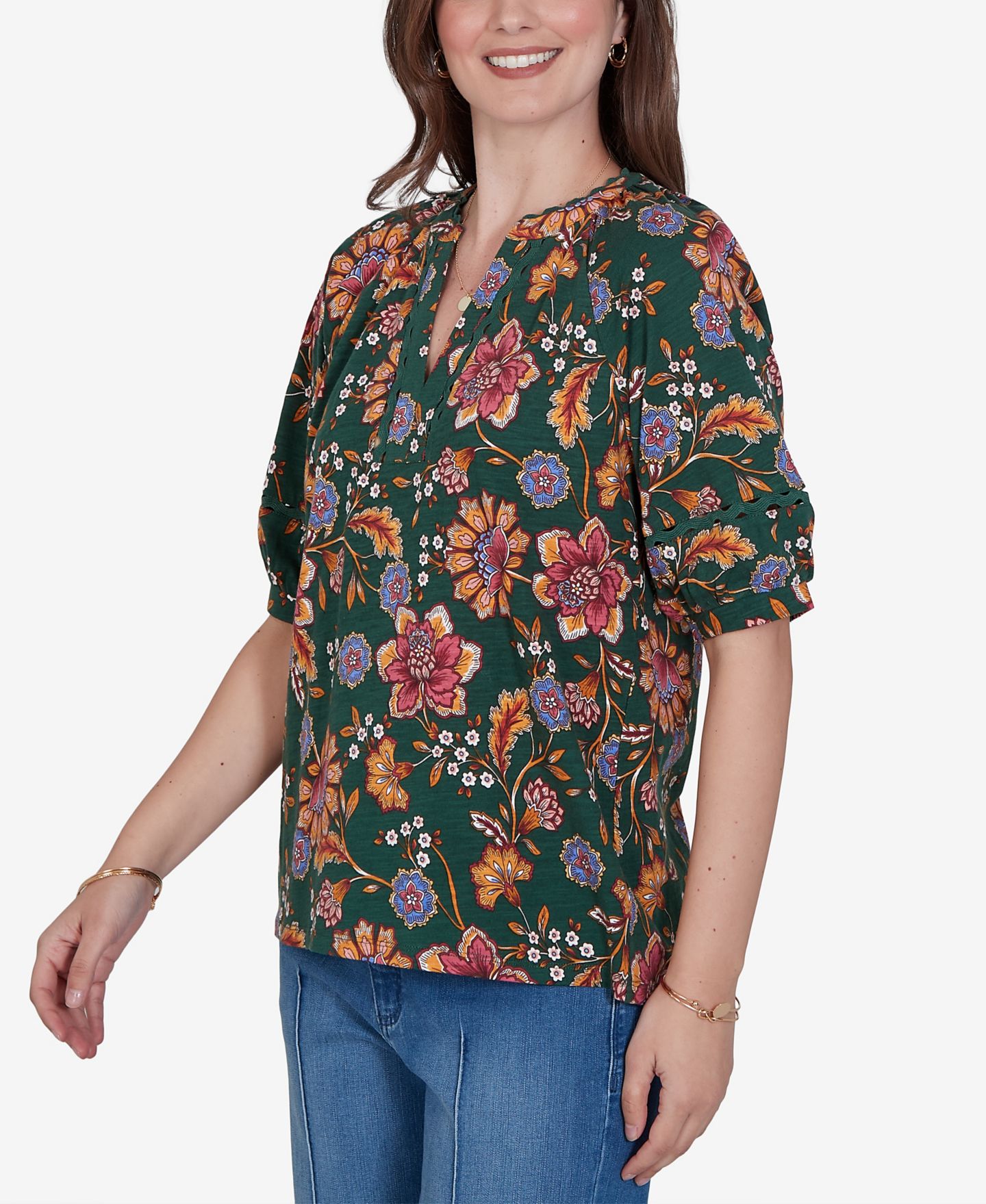 Женский топ Ruby Rd. Petite Floral Vines Printed Cotton Knit, цвет: Разноцветный — фото 2