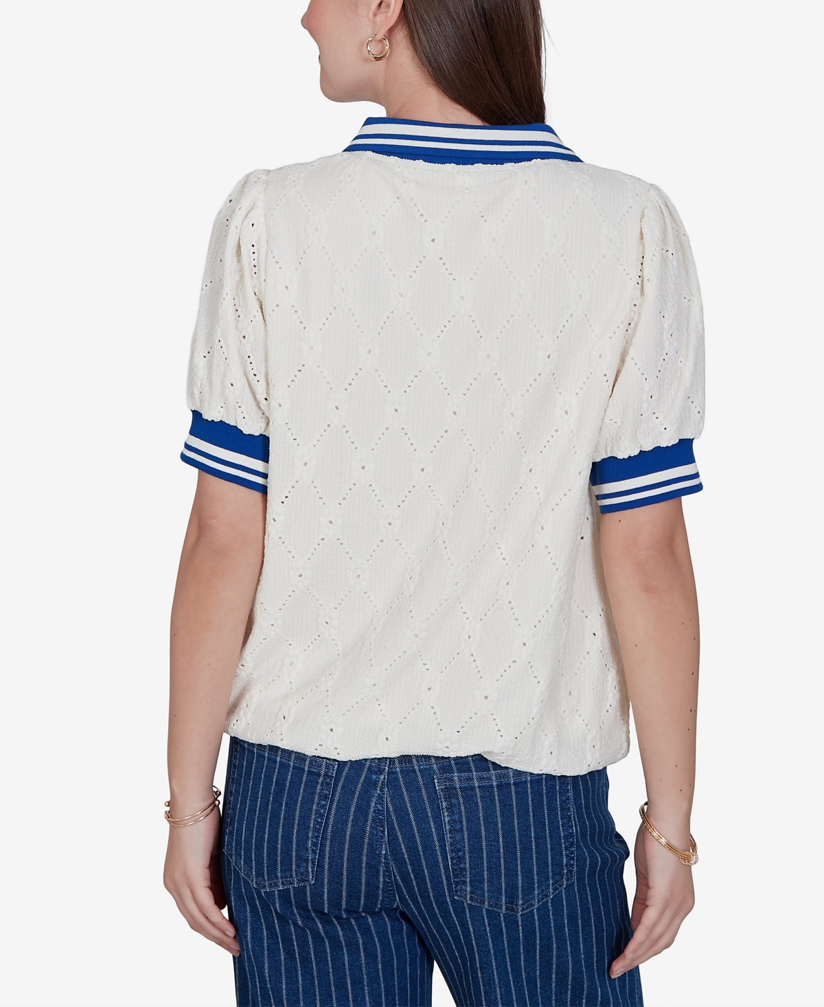 Ruby Rd. Petite Diamond Eyelet Bubble Hem Top In Ivory