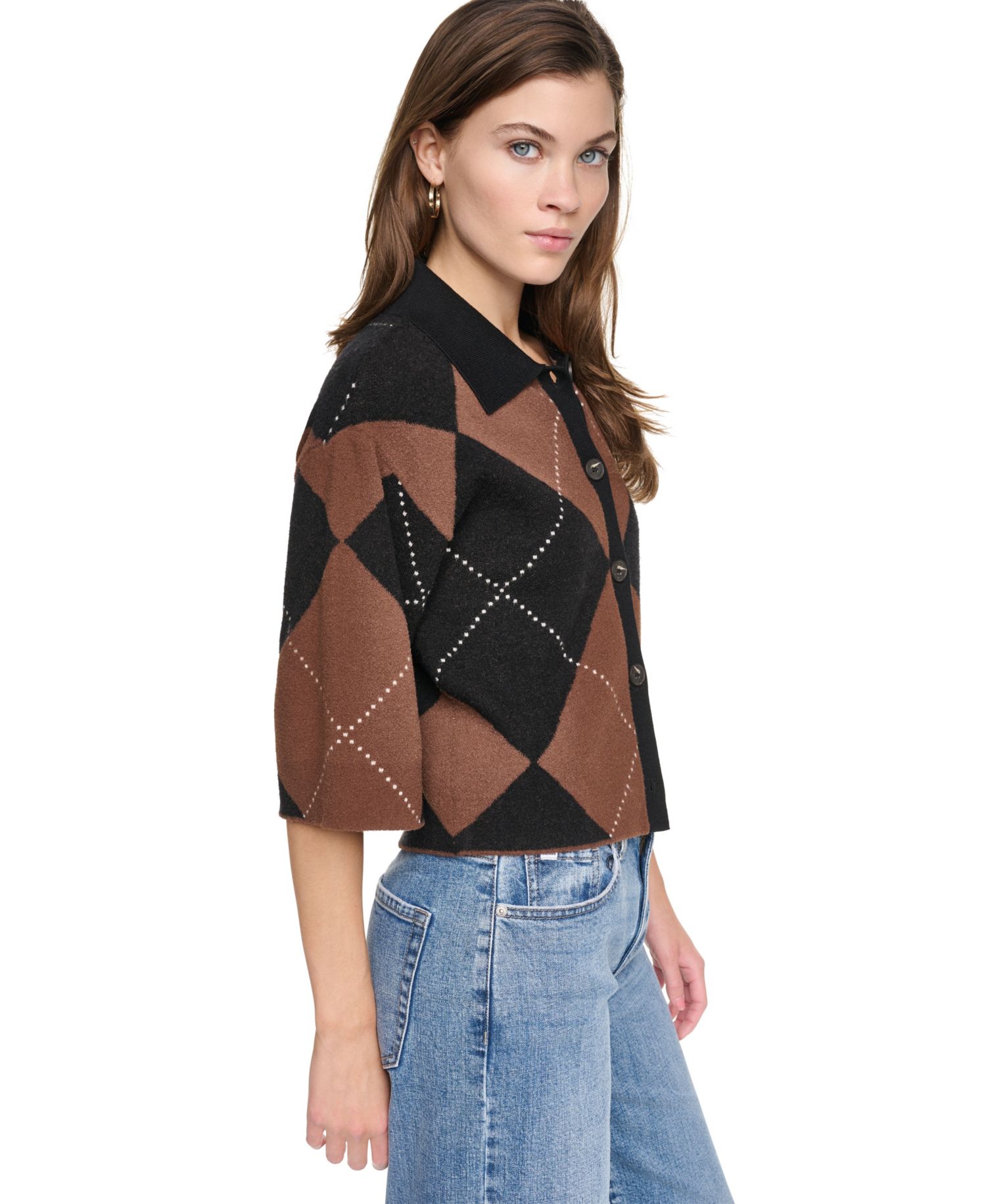 Petite Argyle Collared Cardigan