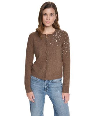 Petite Embellished Button-Front Cardigan