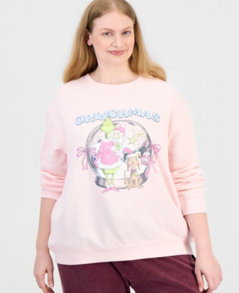 Женская толстовка Love Tribe Plus Size Grinchmas Crew Graphic Pullover Fleece, цвет: Ballet Slipper