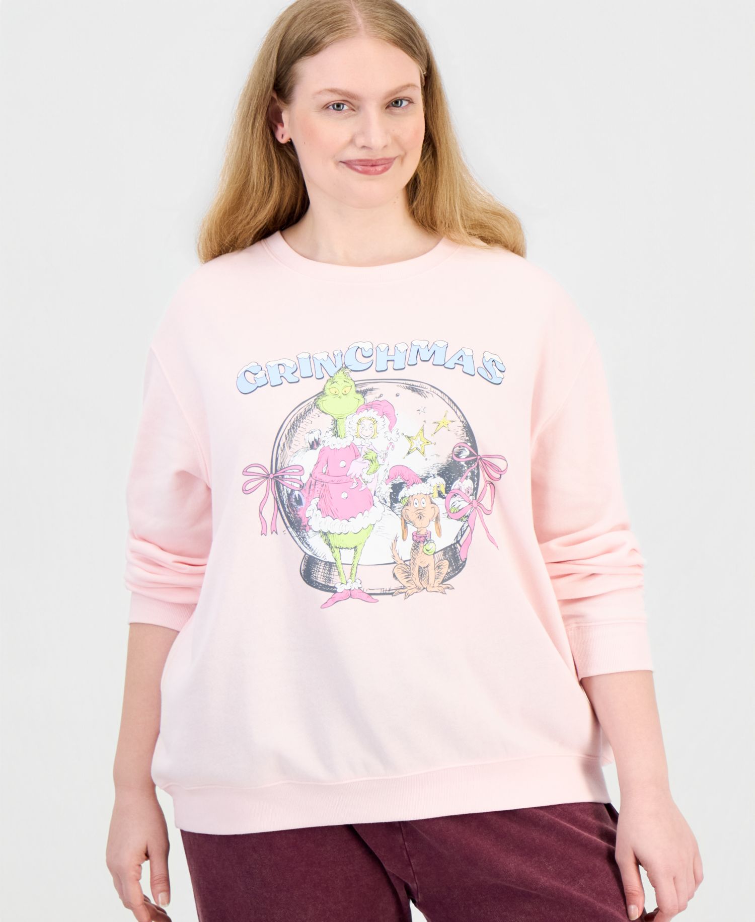Plus Size Grinchmas Crew Graphic Pullover Fleece Sweatshirt