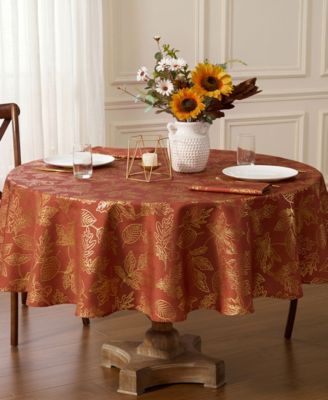 Metallic Falling Leaves Foil Round Tablecloth, 70" x 70"