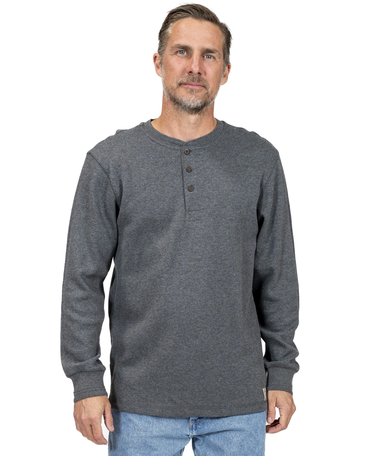 Mens Double Layer Thermal Henley Long Sleeve Shirt
