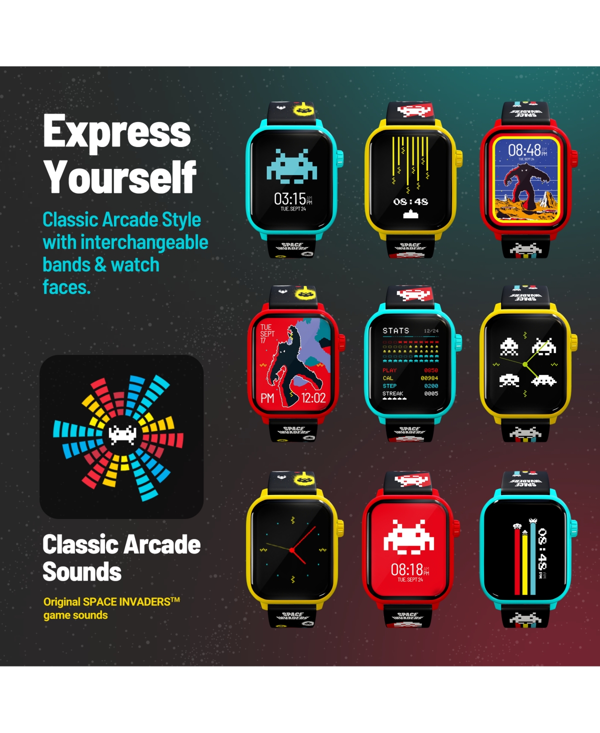 Space Invaders My Play Watch - Retro Gaming Smartwatch with Built-in Space Invaders Game