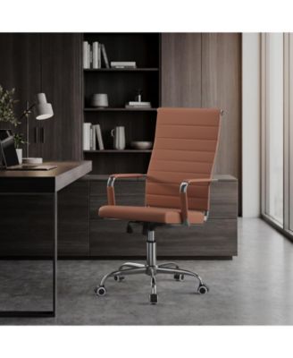 Executive High Back Leather Office Chair, Ergonomic Swivel Rolling Computer Chair with Wheels, Ribbed Back for Conference and Home Office