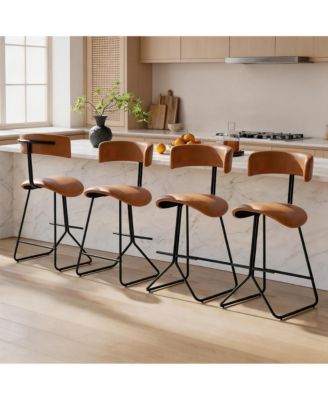 26 Inch Bar Stools Set of 4, Upholstered Bar Chairs with Back, Thick Cushion, Counter Height Barstools for Kitchen