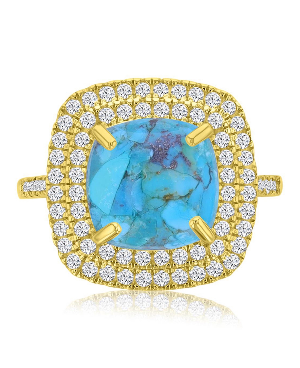 Macy's 14k Gold-plated Turquoise Halo Fashion Ring In Gold,blue