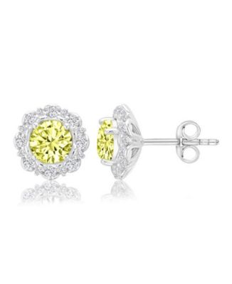 Silver-Plated Yellow Stone Halo Earrings