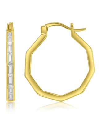 14k Gold-Plated Thin Baguette Hoop Earrings