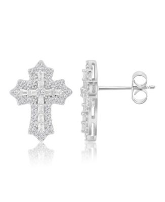 14k Gold-Plated Retro Cross Crystal Earrings