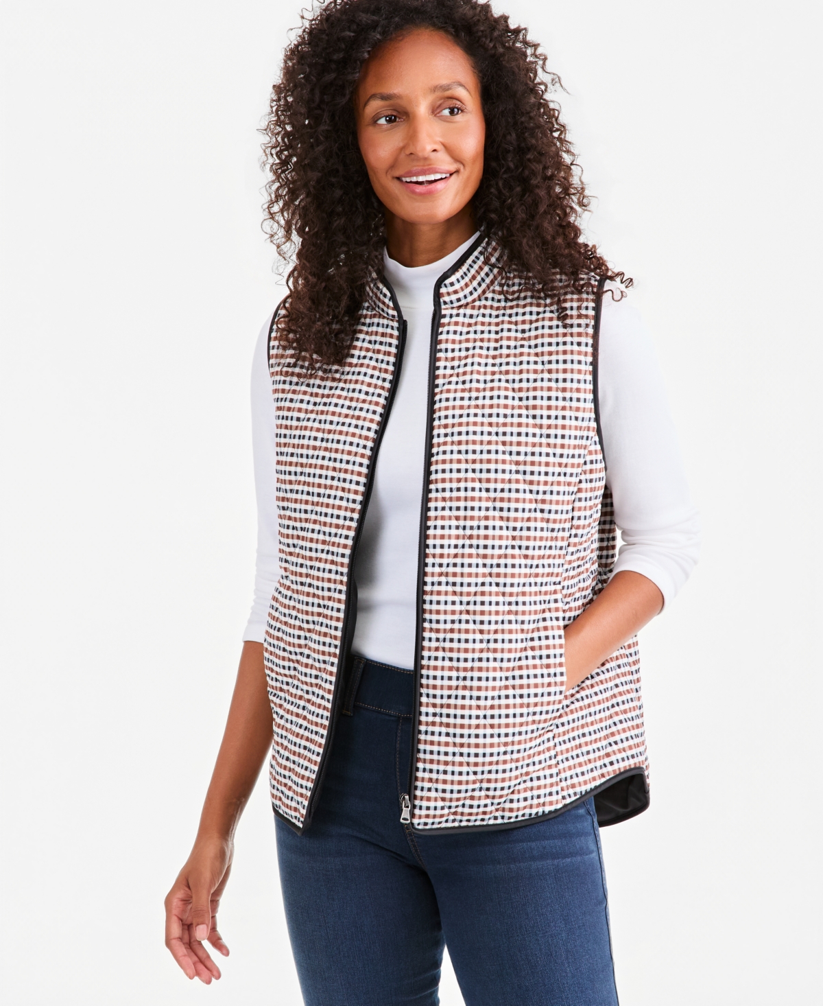 Style & Co Women's Quilted Plaid Puffer Vest, Macy's Exclusive