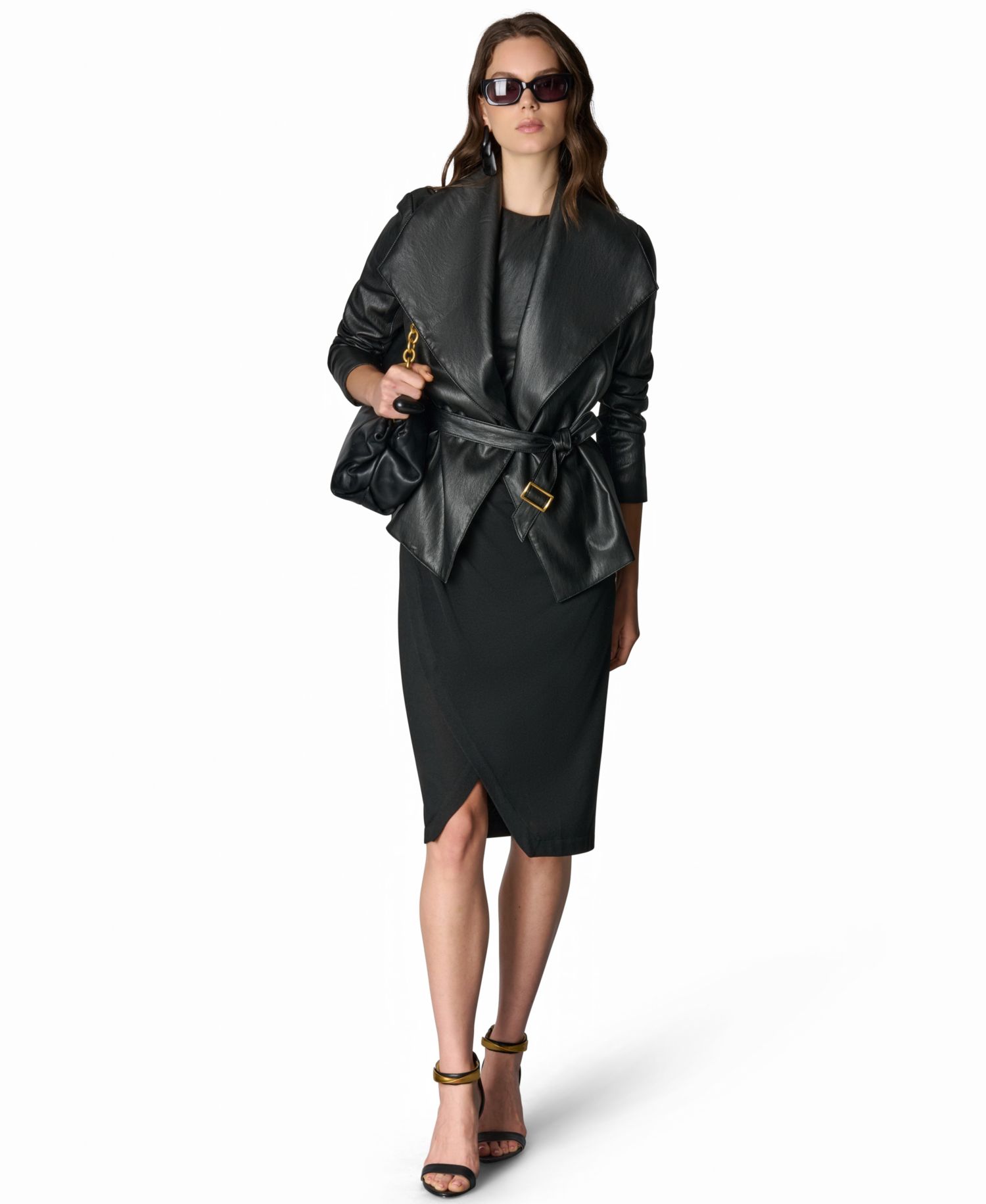 Women's Mixed Media Belted Wrap Jacket