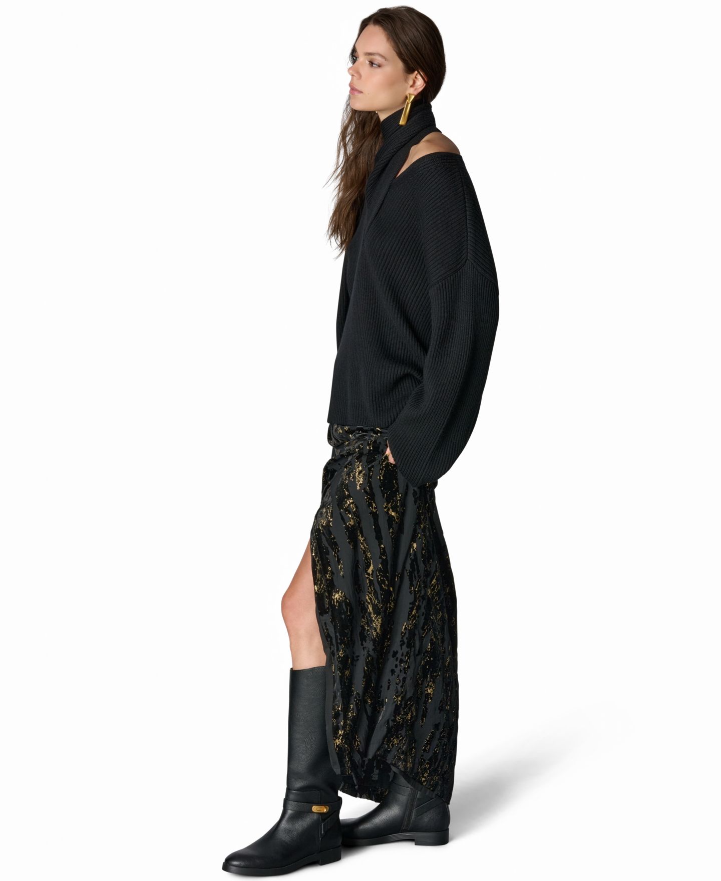 Женская юбка Donna Karan New York Front-Knot Burnout Maxi, цвет: Чёрный / Золотой — фото 3