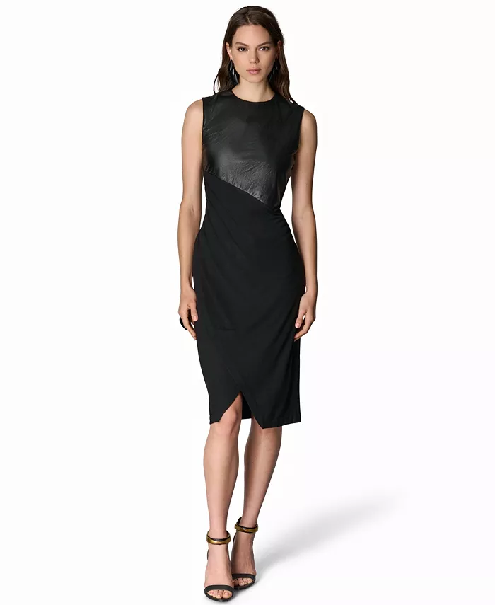 Women's Mixed-Media Wrap Bodycon Dress