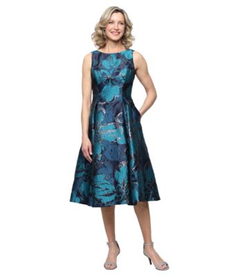 Women's Floral Boat Neck A-Line Midi Dress