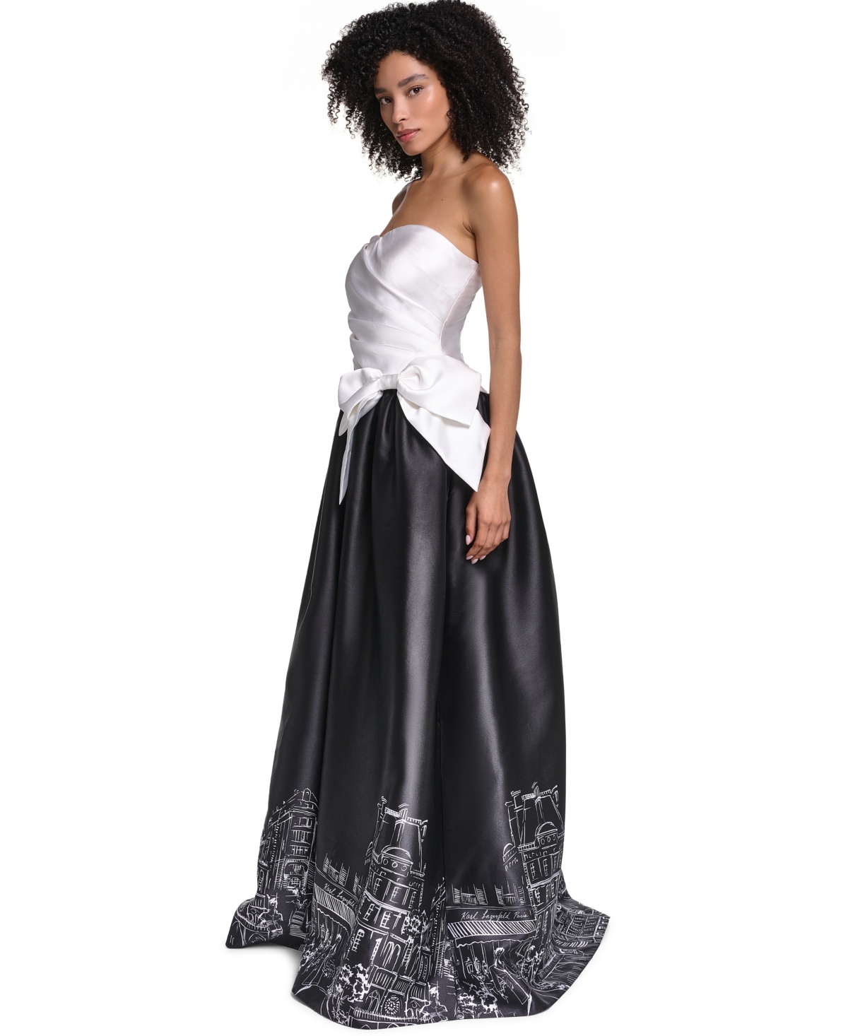 Karl Lagerfeld Paris Women's Strapless Printed Ball Gown Dress
