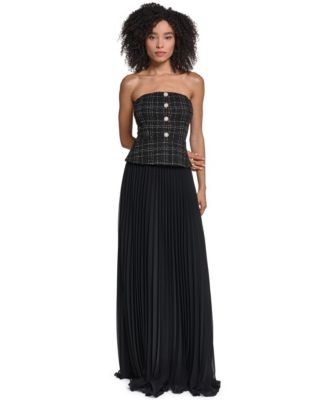 Women's Strapless Tweed Bodice Chiffon Gown