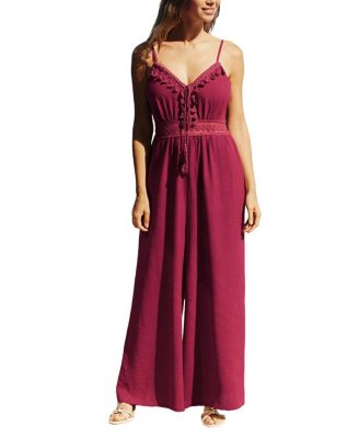 Women's After Party V-Neck Sleeveless Crochet-Lace Jumpsuit