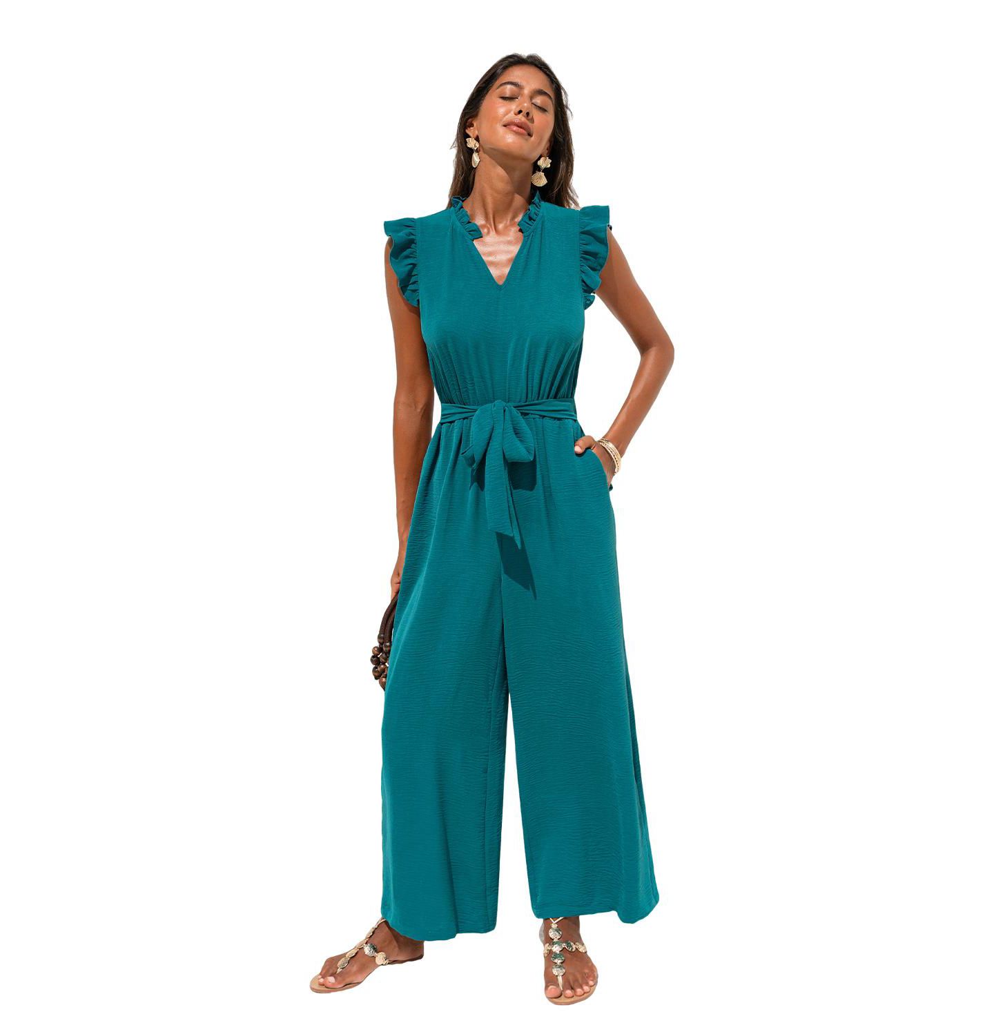 Женский комбинезон Cupshe Work of Art Sleeveless V-Neck Wide-Leg Jumpsuit, цвет: Чёрный — фото 1