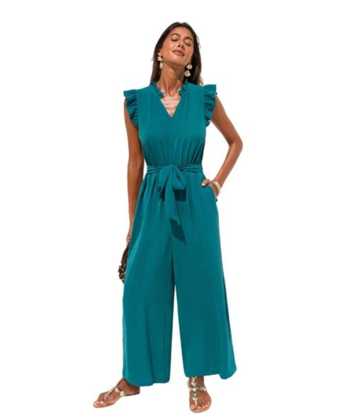 Женский комбинезон Cupshe Work of Art Sleeveless V-Neck Wide-Leg Jumpsuit, цвет: Чёрный