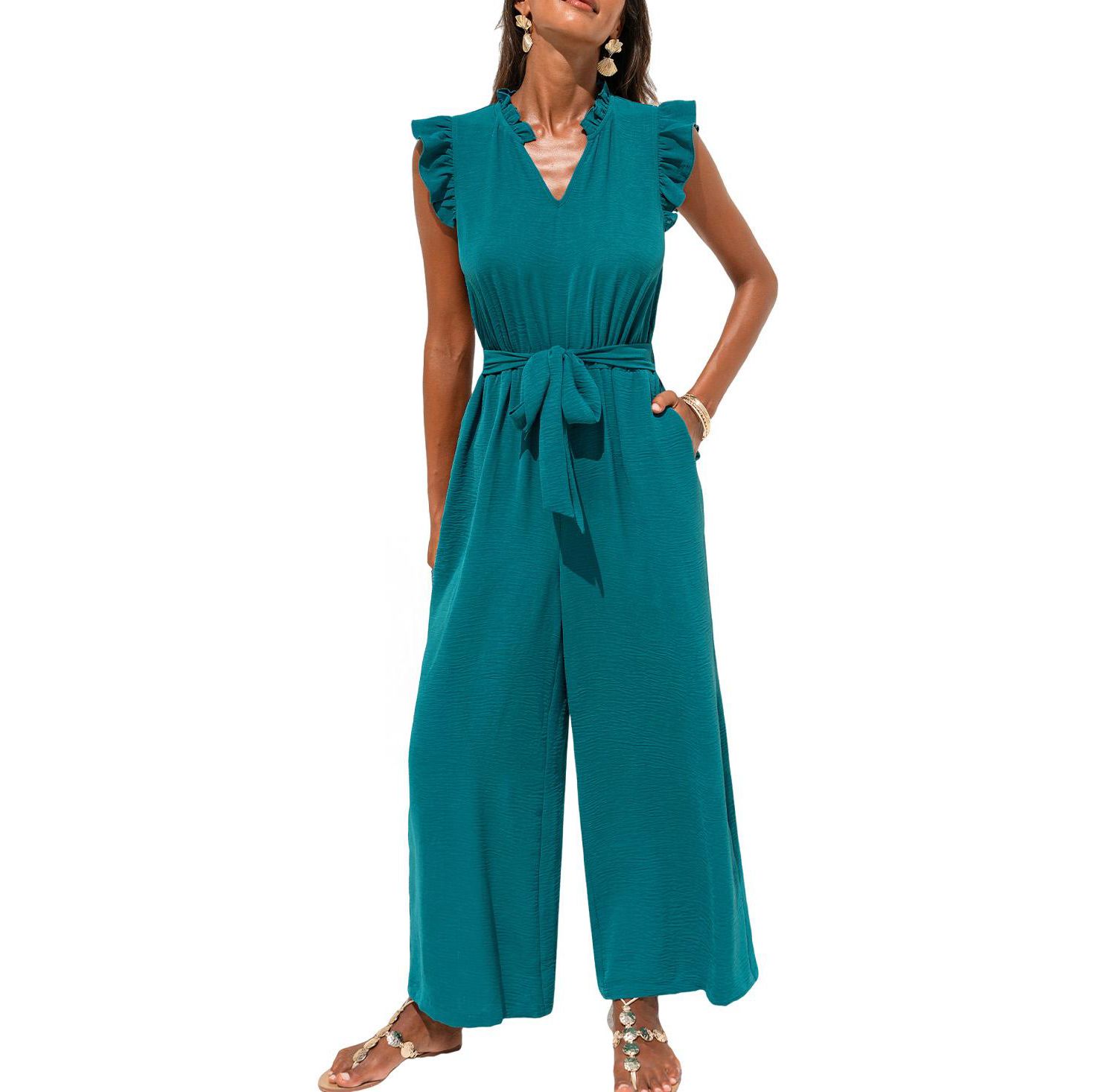 Women's Work of Art Sleeveless V-Neck Wide-Leg Jumpsuit