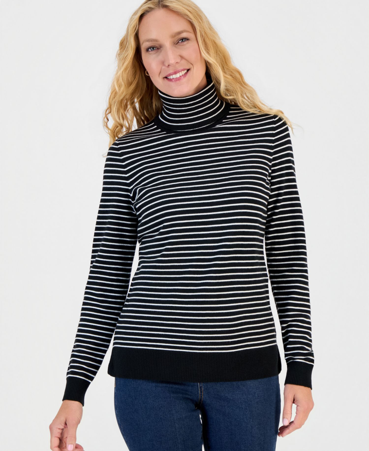 Women's Stripe Long-Sleeve Turtleneck Sweater