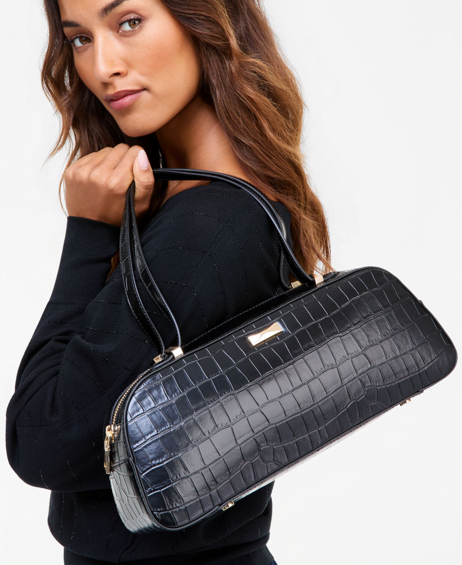 Nedda Croco-Embossed Satchel
