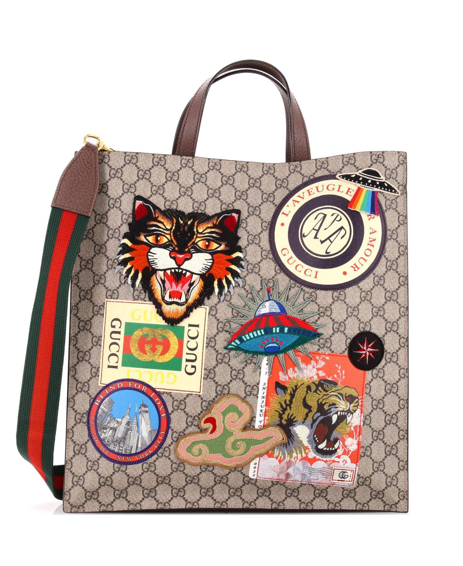 North South Courrier Convertible Soft Open Tote GG Coated Canvas with Applique