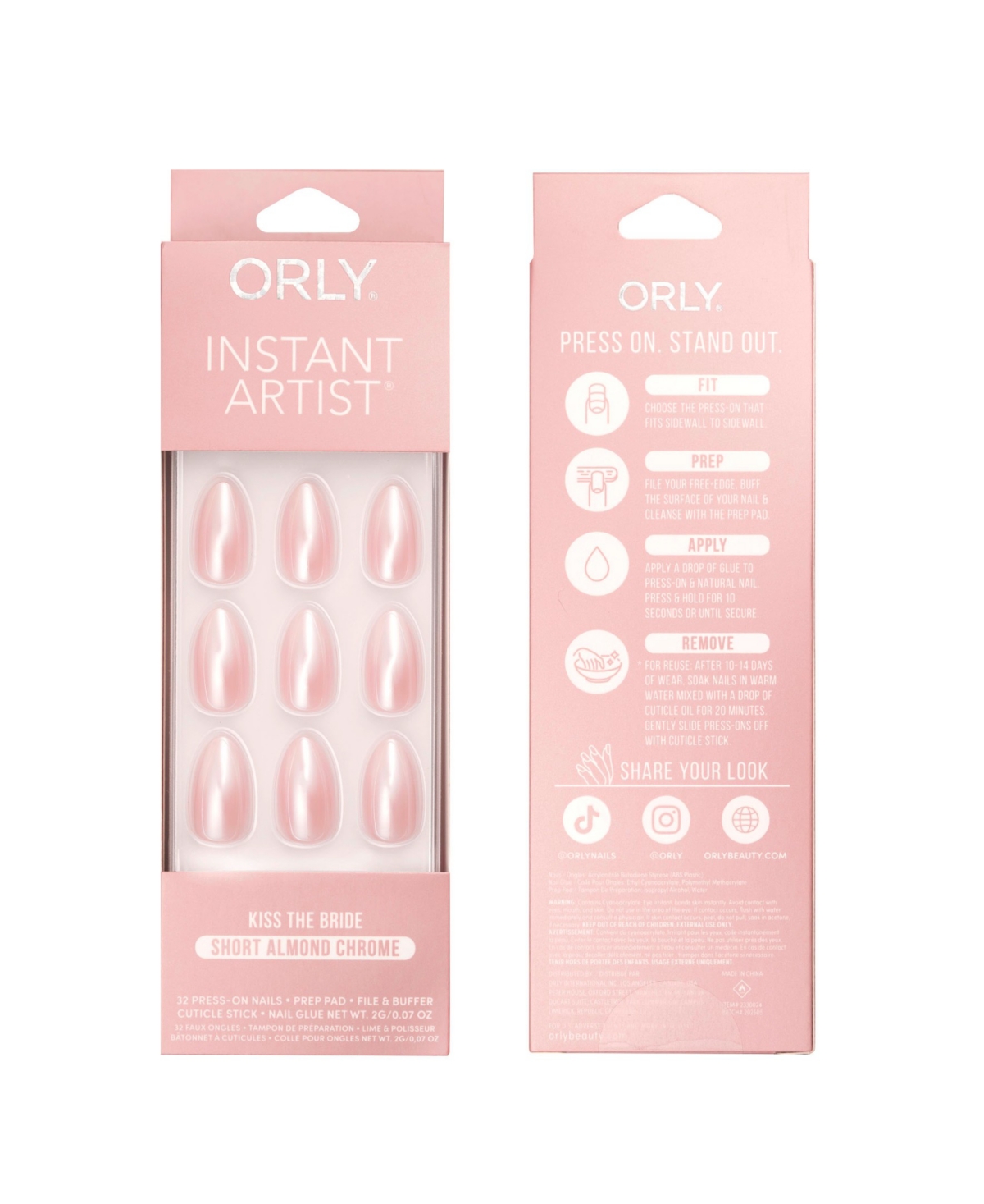 Orly Kiss The Bride Chrome Instant Artist Short Almond Press-On Set