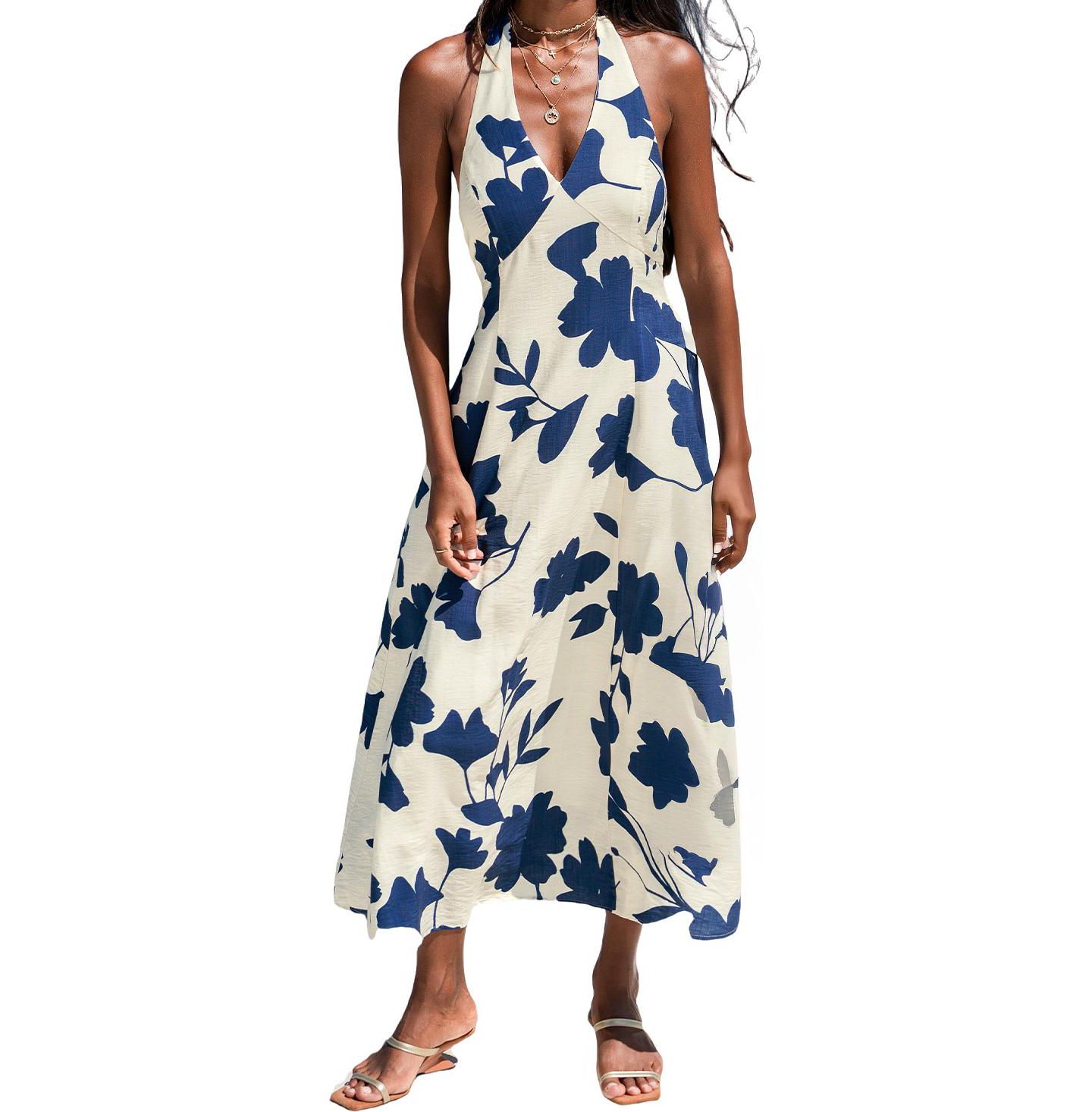 Женское платье Cupshe Just the Beginning Floral Halter Maxi, цвет: Средний синий — фото 1