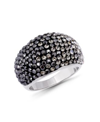 Pave Crystal Fine Silver-Plated Over Brass Silver Gray Ombre Coloration Dome Shaped Ring