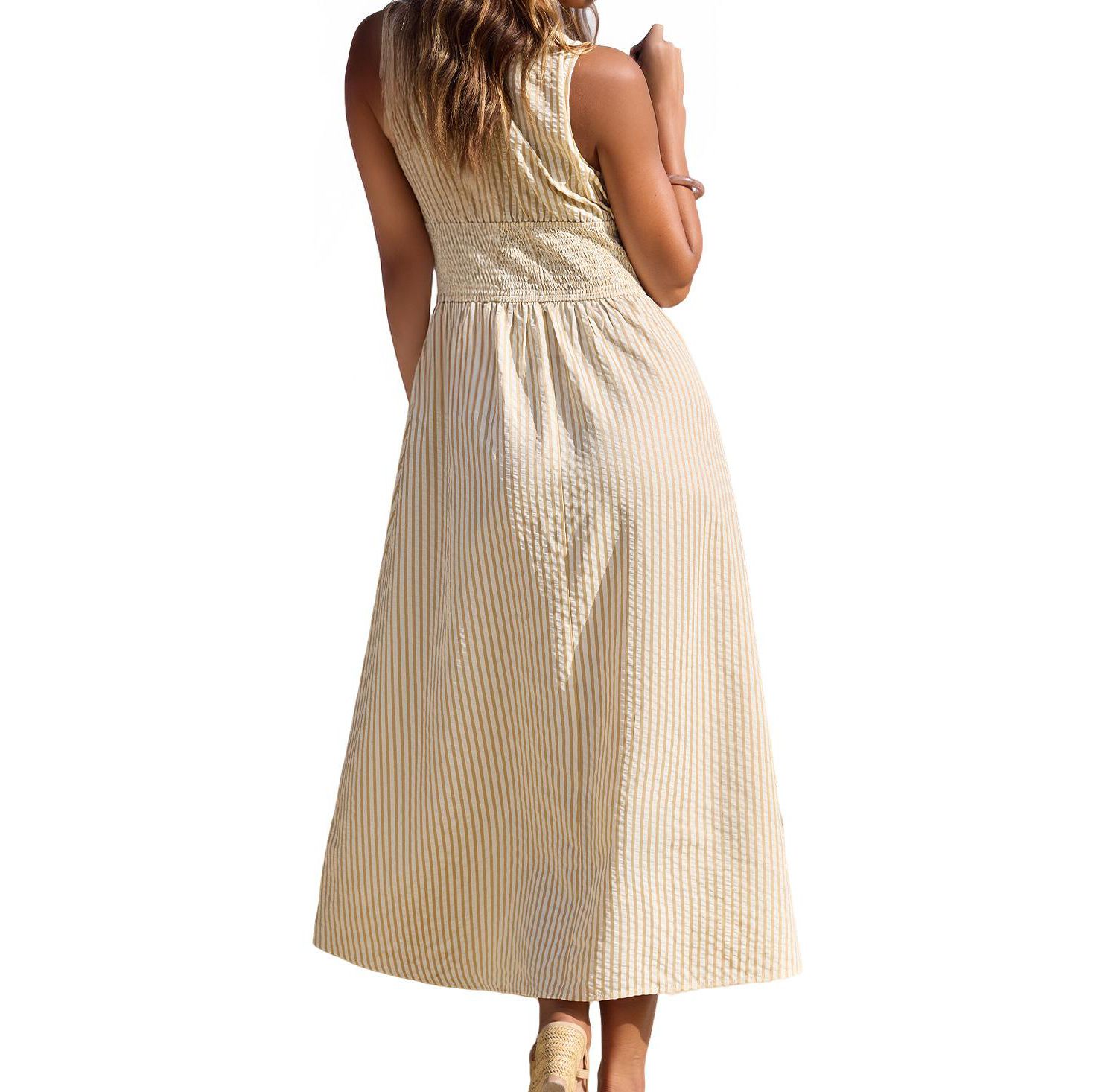 Women's Time Will Tell Striped Smocked-Waist V-Neck Dress