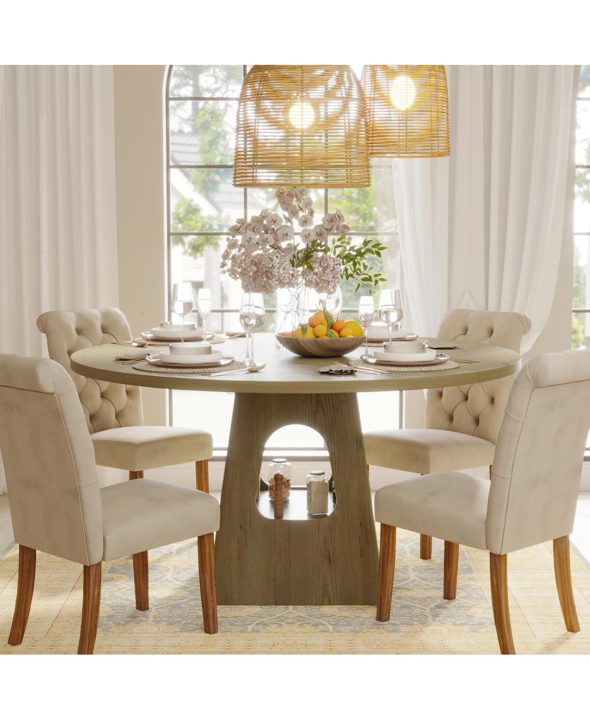 Streamdale Furniture 47-Inch Round Farmhouse Dining Table with Storage Base (Table Only)