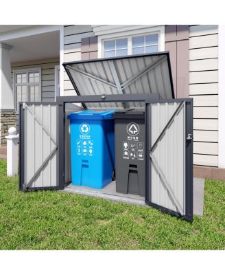 Outdoor Metal Trash Can Storage Shed For 2 Bins - Waterproof Garden Enclosure