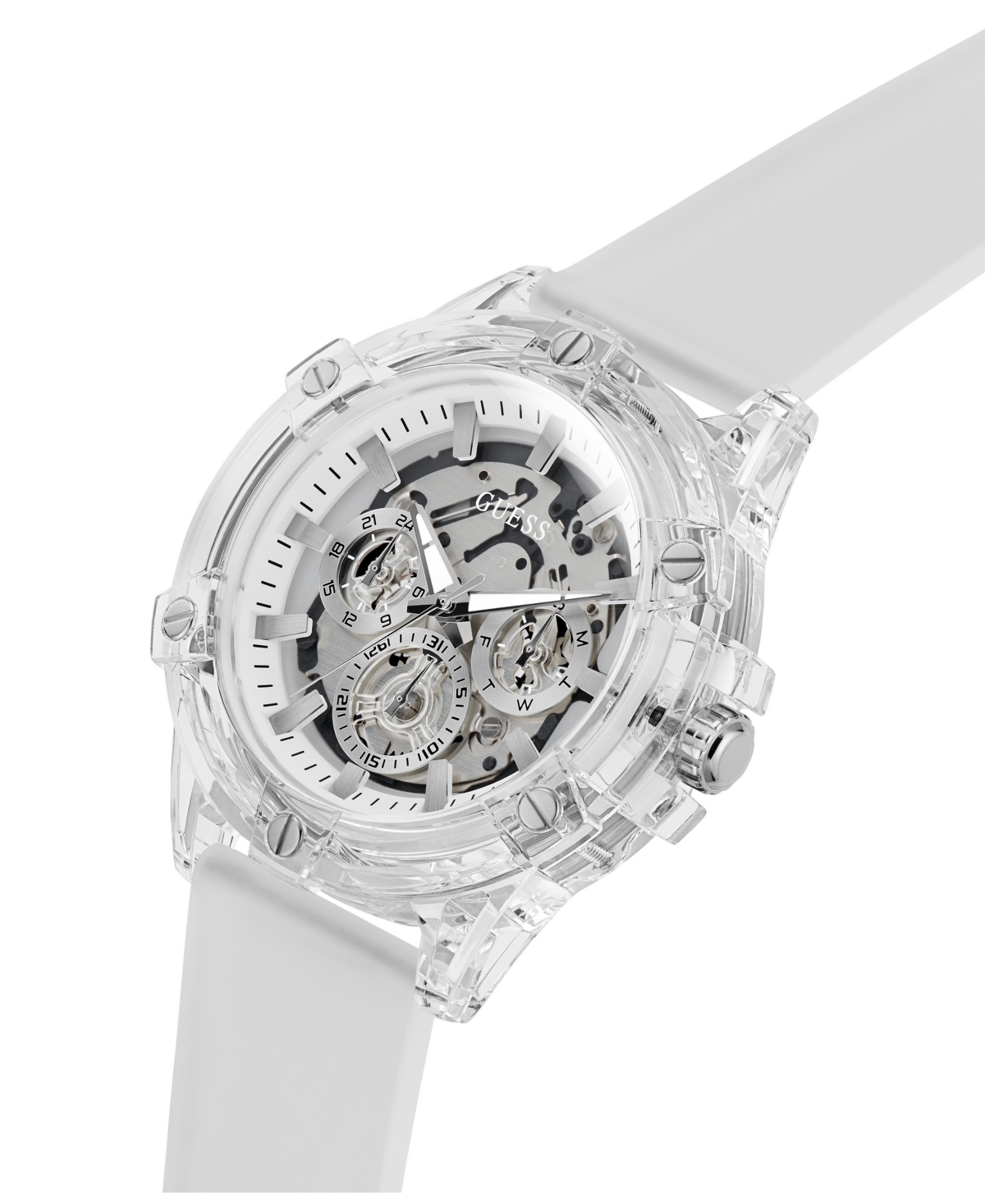 Guess Men's Quartz Clear Silicone Strap Watch 48mm