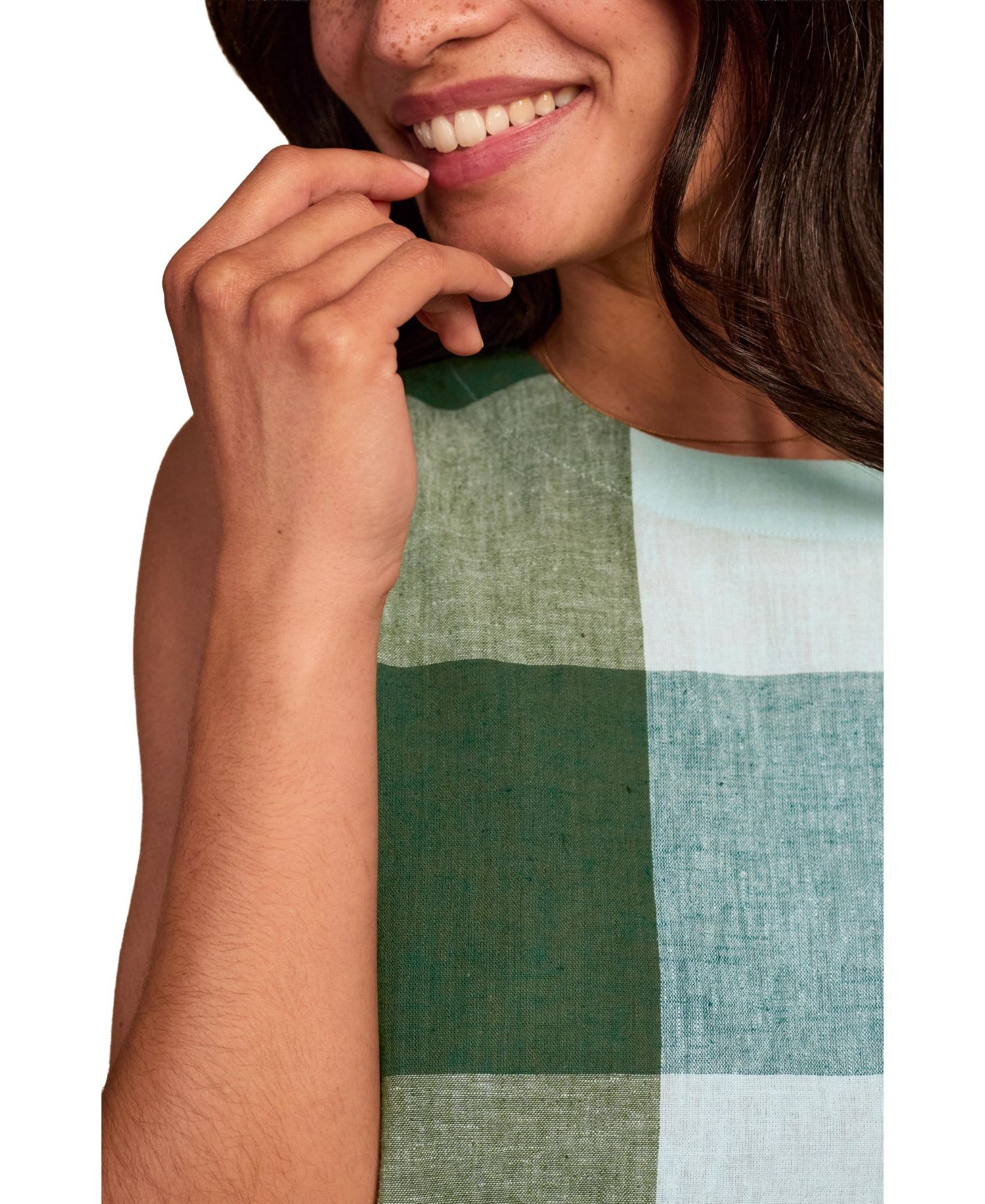 Women's Plaid Pleat-Back Sleeveless Blouse