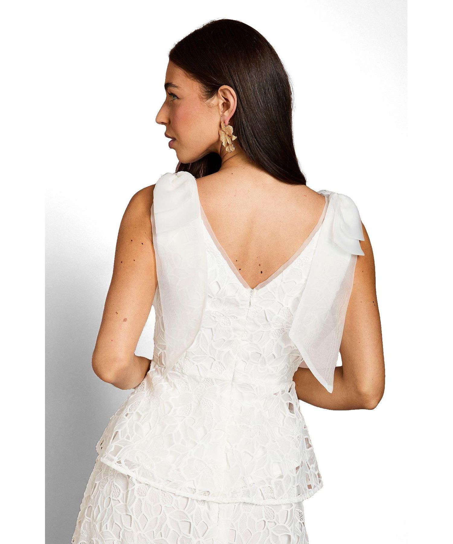 Women's Lace Bow V-Neck Top
