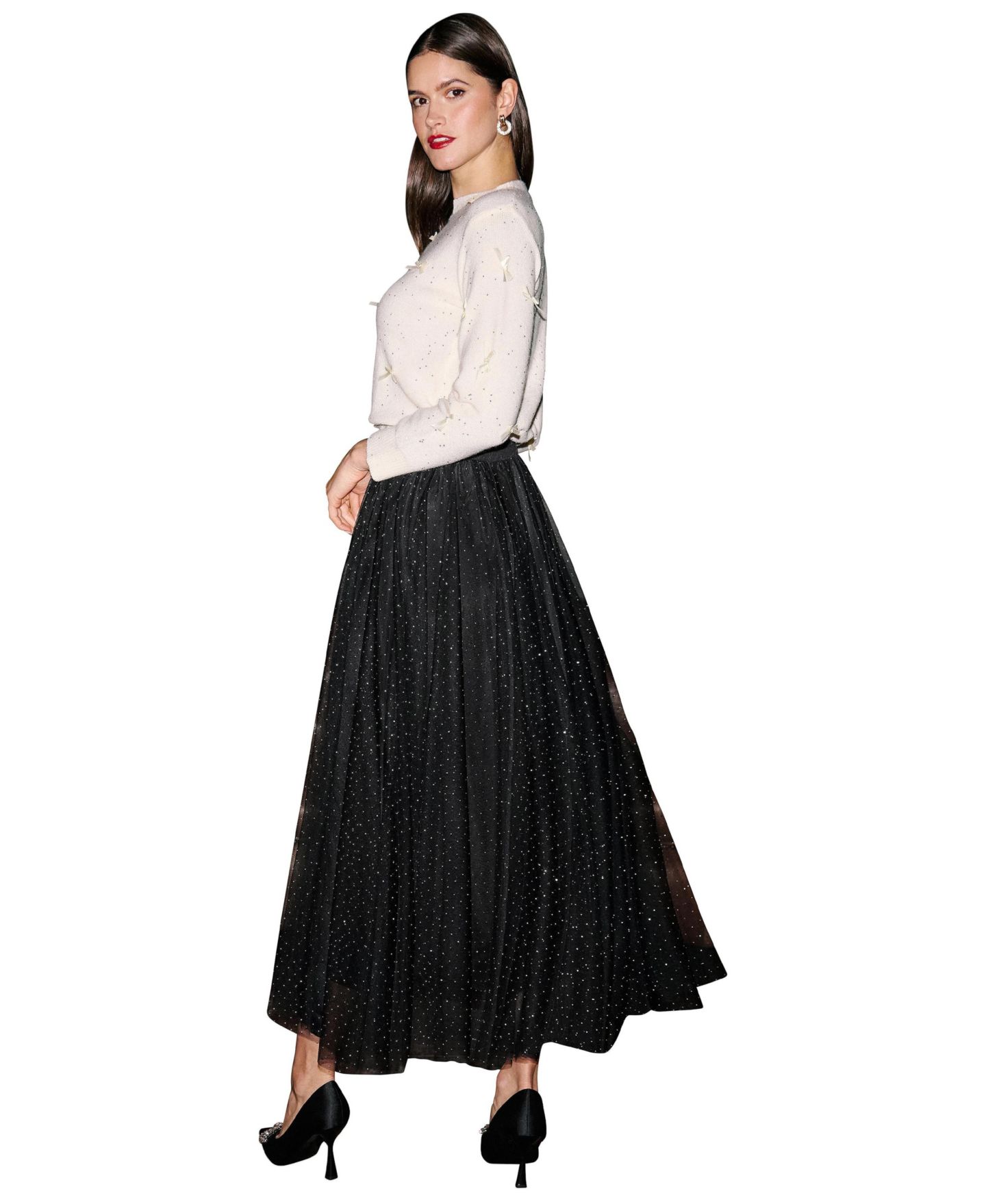 Женская юбка Yumi Diamonte Tulle Maxi, цвет: Чёрный — фото 5