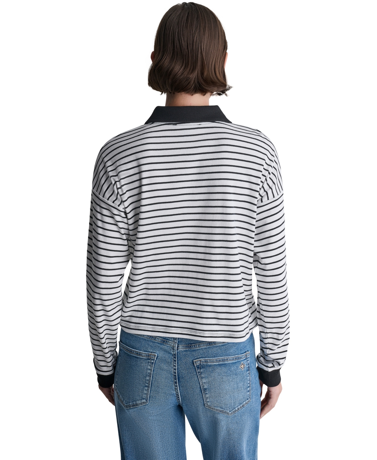 Bcbg Women's Long-Sleeve Striped Collared Polo Top
