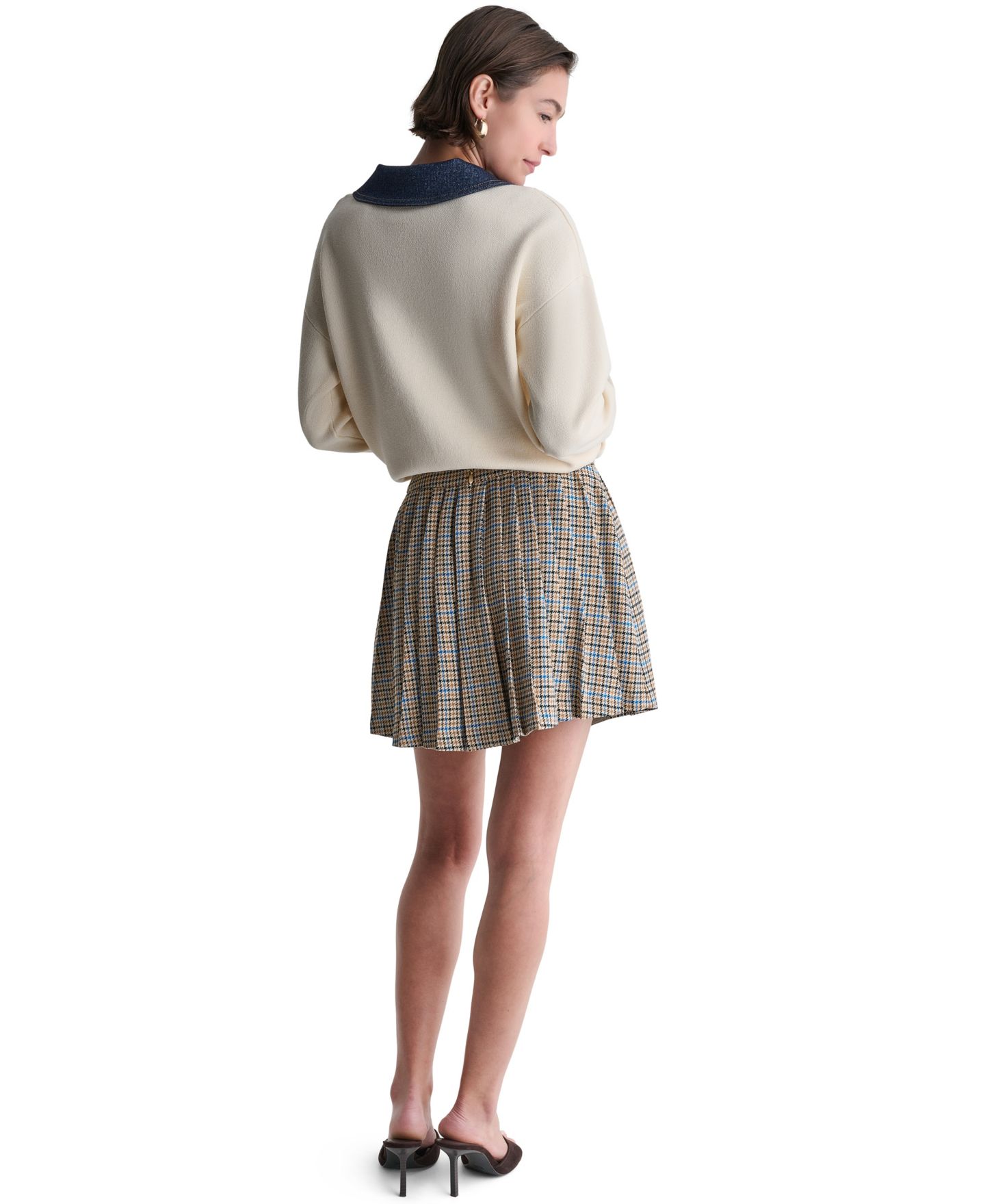 Женская юбка BCBG Plaid Pleated A-Line Mini, цвет: Верблюжий — фото 6
