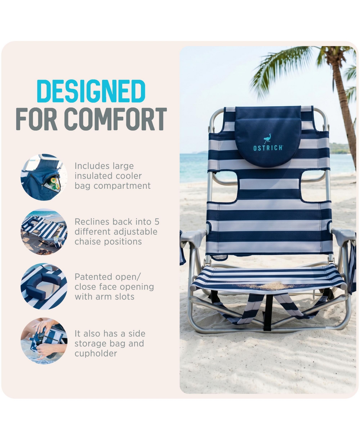 Ostrich The Deluxe Backpacker Portable Beach Chair with Cooler Bag