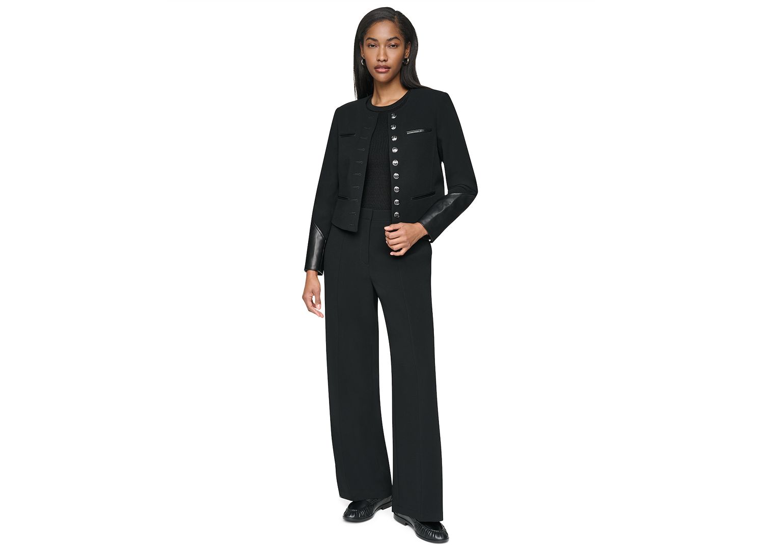 Women's Cropped Collarless Long-Sleeve Jacket