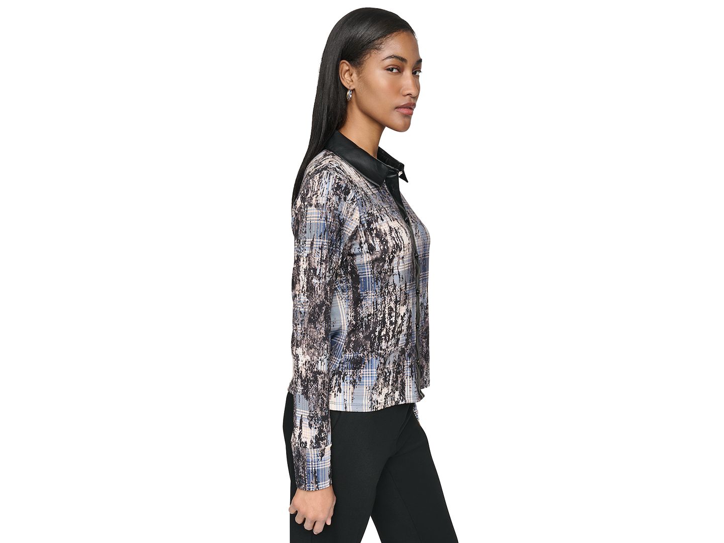 Женский свитер DKNY Collared Button-Up Long-Sleeve Sweater, цвет: Тёмно-синий / Разноцветный — фото 3