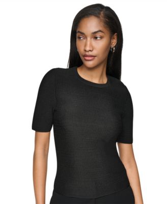Women's Short-Sleeve Crewneck Ribbed Sweater